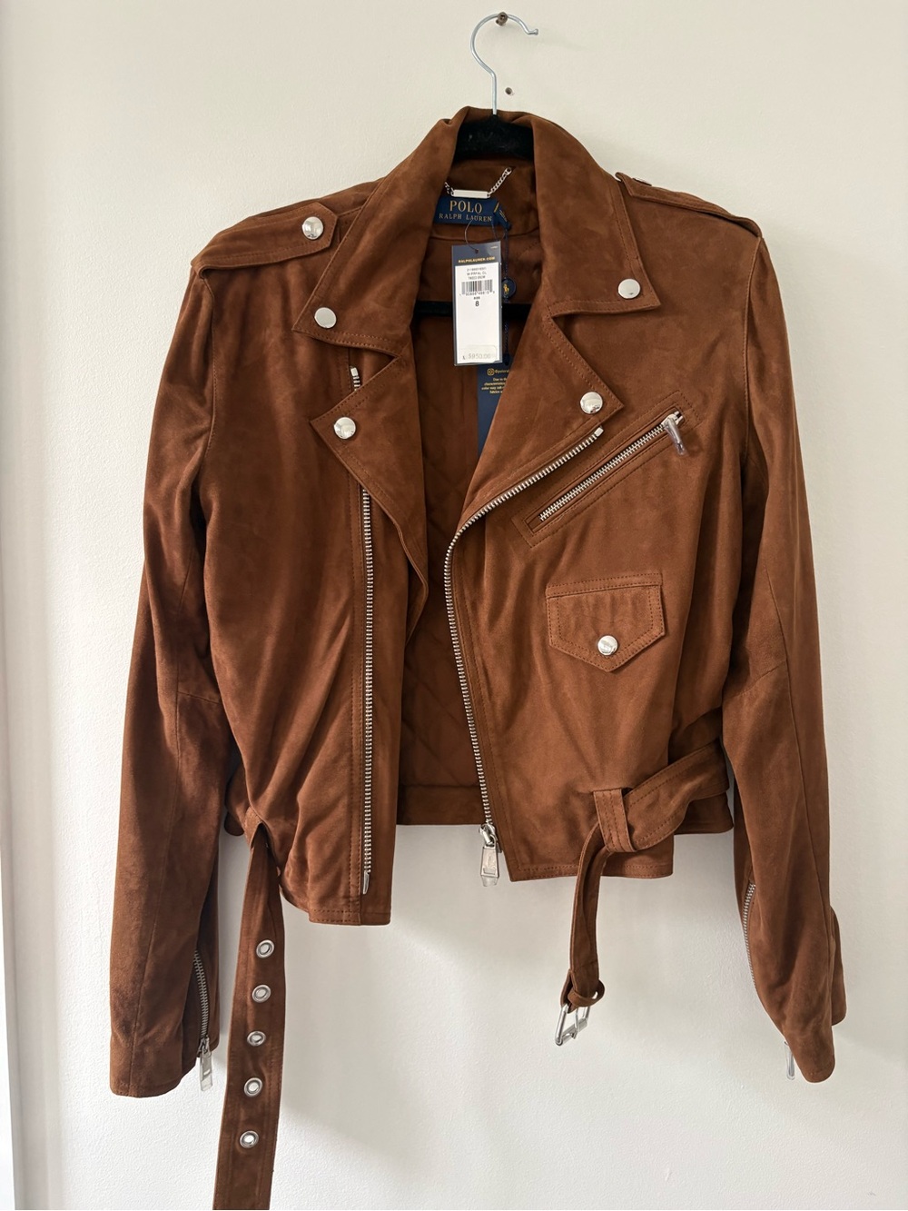 Ralph Lauren Brown Suede Moto Jacket with Silver Hardware